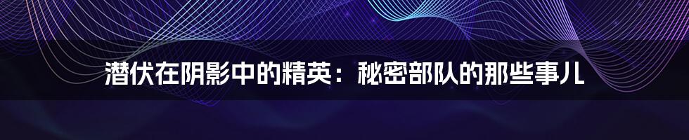 潜伏在阴影中的精英:秘密部队的那些事儿