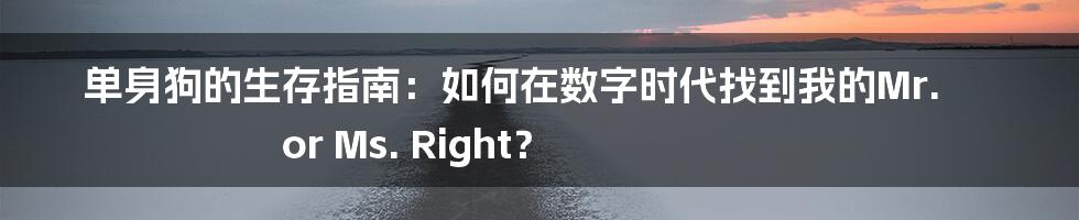 单身狗的生存指南:如何在数字时代找到我的Mr. or Ms. Right?