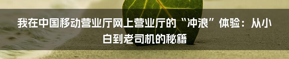 我在中国移动营业厅网上营业厅的“冲浪”体验：从小白到老司机的秘籍