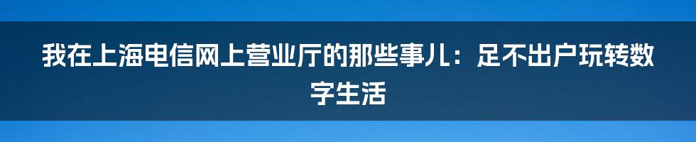 我在上海电信网上营业厅的那些事儿:足不出户玩转数字生活
