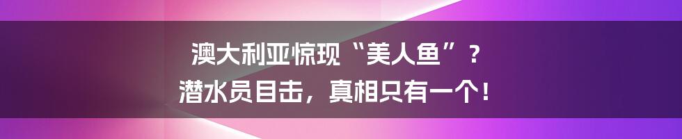 澳大利亚惊现“美人鱼”？ 潜水员目击，真相只有一个！