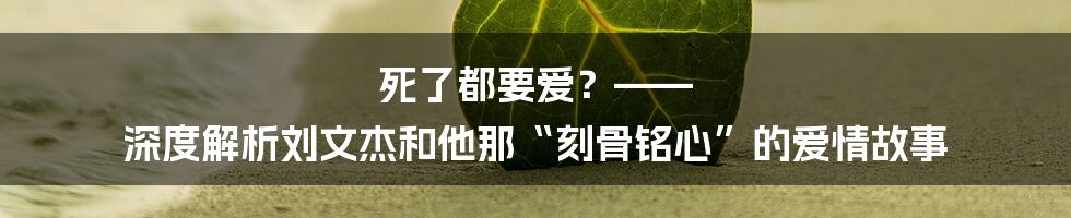 死了都要爱?—— 深度解析刘文杰和他那“刻骨铭心”的爱情故事