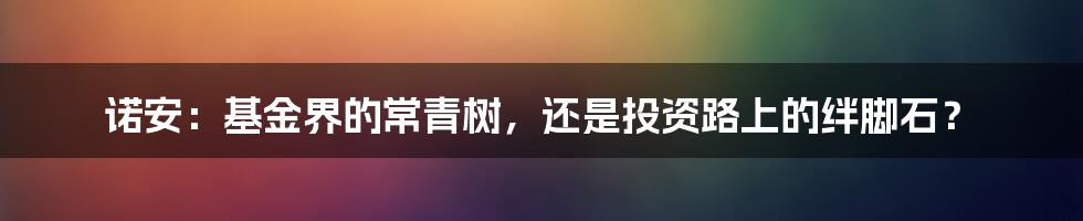 诺安：基金界的常青树，还是投资路上的绊脚石？