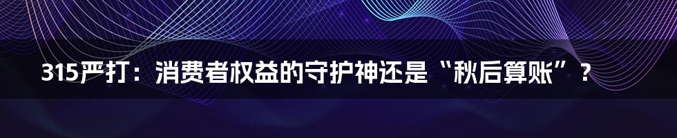 315严打：消费者权益的守护神还是“秋后算账”？