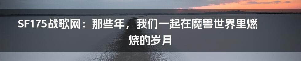 SF175战歌网:那些年,我们一起在魔兽世界里燃烧的岁月