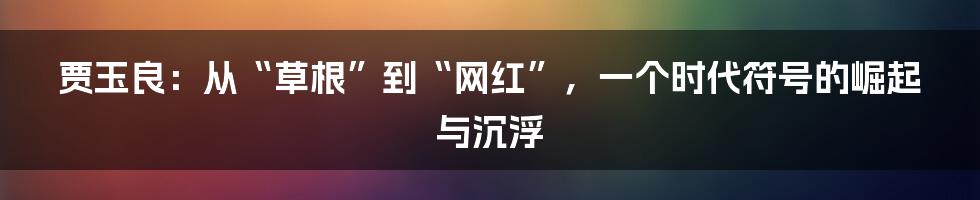 贾玉良:从“草根”到“网红”,一个时代符号的崛起与沉浮