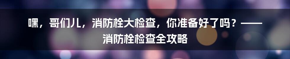 嘿，哥们儿，消防栓大检查，你准备好了吗？—— 消防栓检查全攻略