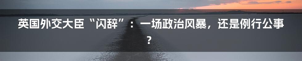 英国外交大臣“闪辞”：一场政治风暴，还是例行公事？