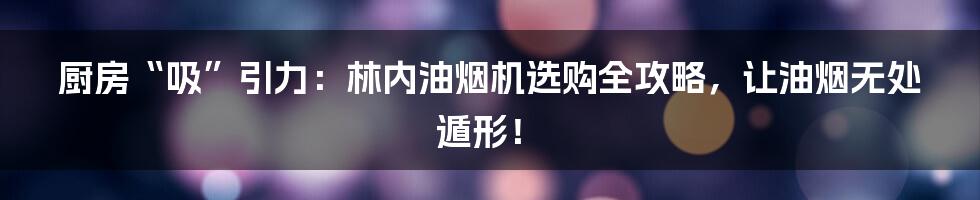 厨房“吸”引力：林内油烟机选购全攻略，让油烟无处遁形！