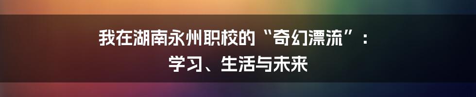 我在湖南永州职校的“奇幻漂流”： 学习、生活与未来