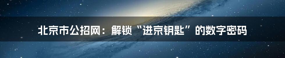 北京市公招网:解锁“进京钥匙”的数字密码