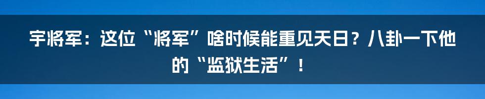 宇将军:这位“将军”啥时候能重见天日?八卦一下他的“监狱生活”!