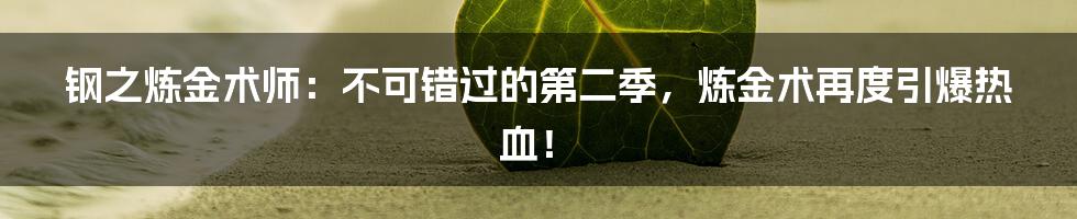 钢之炼金术师：不可错过的第二季，炼金术再度引爆热血！