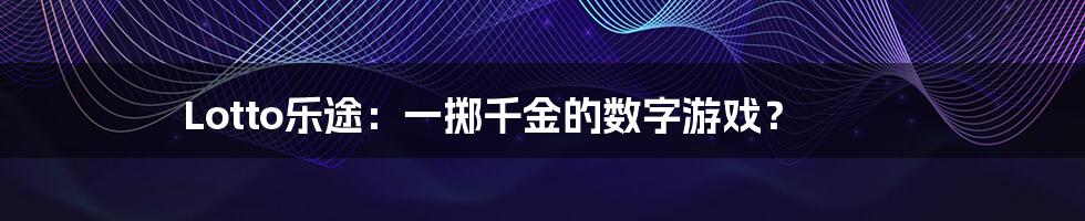 Lotto乐途：一掷千金的数字游戏？