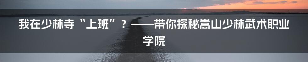 我在少林寺“上班”?——带你探秘嵩山少林武术职业学院