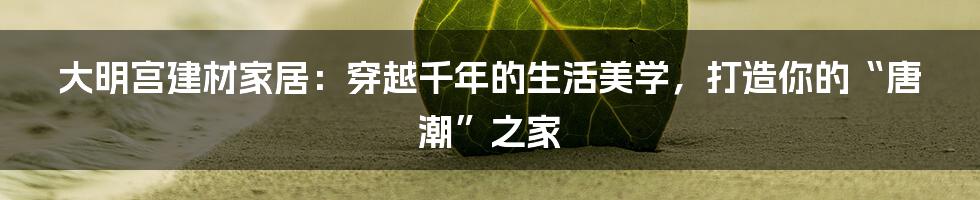 大明宫建材家居:穿越千年的生活美学,打造你的“唐潮”之家