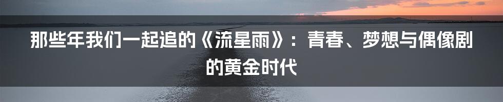 那些年我们一起追的《流星雨》:青春、梦想与偶像剧的黄金时代