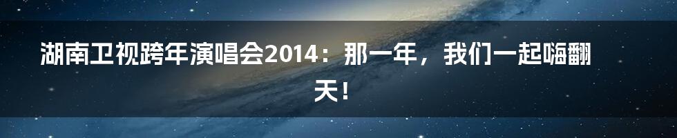 湖南卫视跨年演唱会2014:那一年,我们一起嗨翻天!