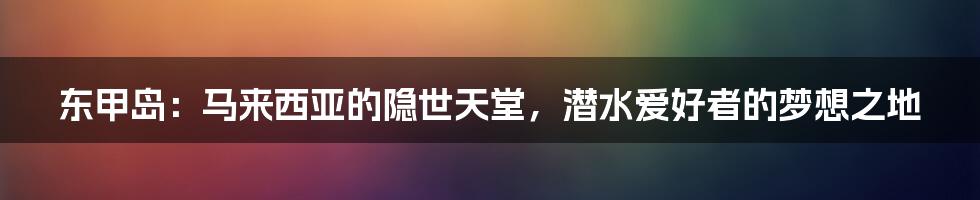 东甲岛:马来西亚的隐世天堂,潜水爱好者的梦想之地