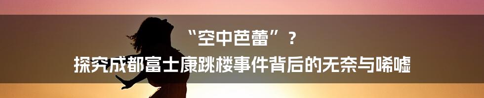 “空中芭蕾”？ 探究成都富士康跳楼事件背后的无奈与唏嘘