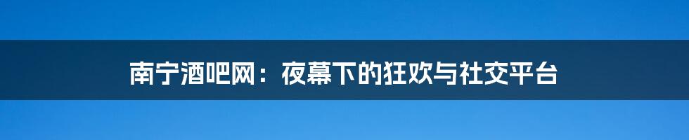 南宁酒吧网：夜幕下的狂欢与社交平台