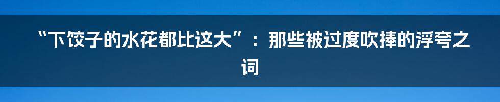 “下饺子的水花都比这大”：那些被过度吹捧的浮夸之词