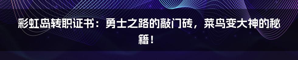 彩虹岛转职证书:勇士之路的敲门砖,菜鸟变大神的秘籍!