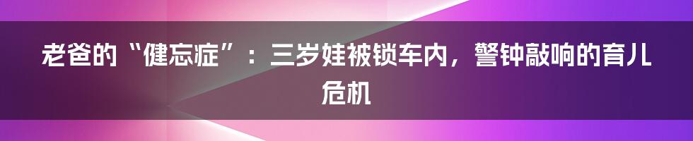 老爸的“健忘症”：三岁娃被锁车内，警钟敲响的育儿危机