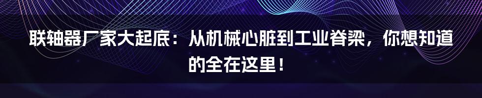 联轴器厂家大起底：从机械心脏到工业脊梁，你想知道的全在这里！