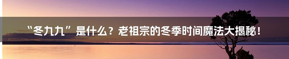 “冬九九”是什么?老祖宗的冬季时间魔法大揭秘!