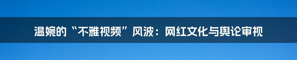 温婉的“不雅视频”风波：网红文化与舆论审视