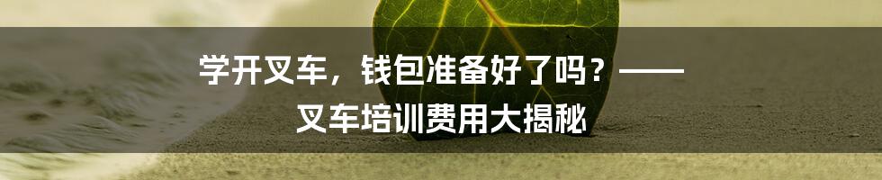 学开叉车，钱包准备好了吗？—— 叉车培训费用大揭秘