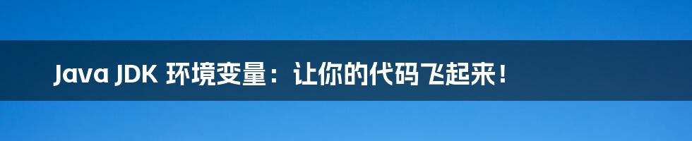 Java JDK 环境变量:让你的代码飞起来!