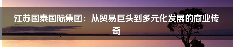 江苏国泰国际集团：从贸易巨头到多元化发展的商业传奇