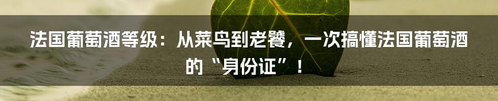 法国葡萄酒等级：从菜鸟到老饕，一次搞懂法国葡萄酒的“身份证”！