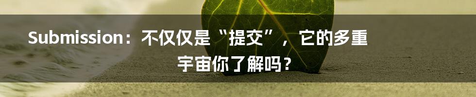 Submission:不仅仅是“提交”,它的多重宇宙你了解吗?