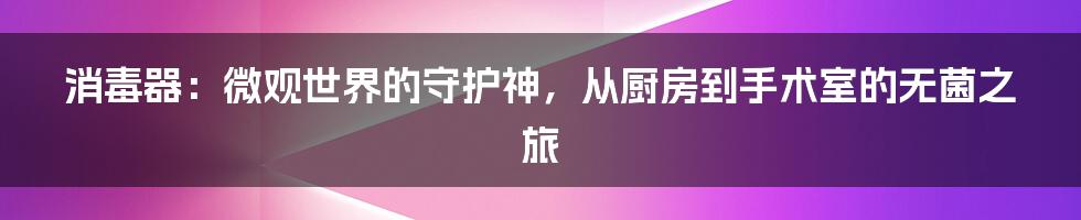 消毒器：微观世界的守护神，从厨房到手术室的无菌之旅