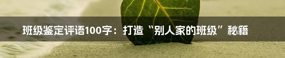 班级鉴定评语100字:打造“别人家的班级”秘籍