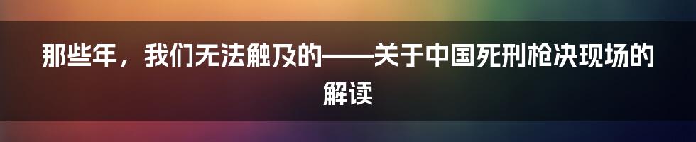 那些年，我们无法触及的——关于中国死刑枪决现场的解读