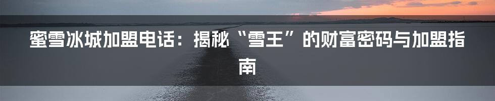 蜜雪冰城加盟电话:揭秘“雪王”的财富密码与加盟指南