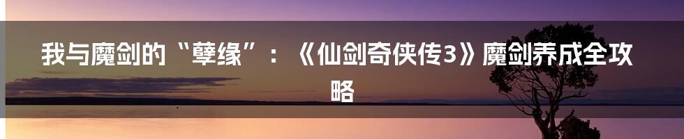 我与魔剑的“孽缘”：《仙剑奇侠传3》魔剑养成全攻略