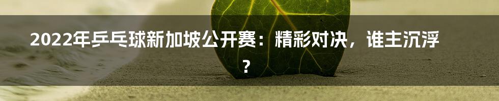 2022年乒乓球新加坡公开赛：精彩对决，谁主沉浮？