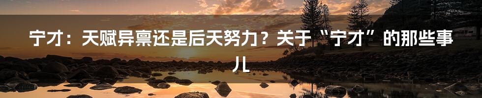 宁才:天赋异禀还是后天努力?关于“宁才”的那些事儿