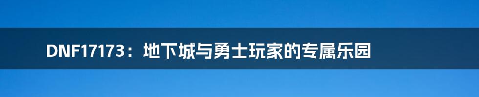 DNF17173：地下城与勇士玩家的专属乐园