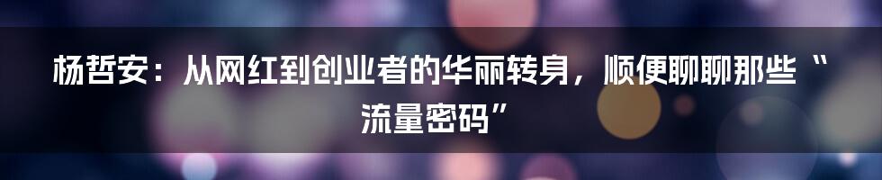 杨哲安:从网红到创业者的华丽转身,顺便聊聊那些“流量密码”