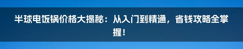 半球电饭锅价格大揭秘:从入门到精通,省钱攻略全掌握!