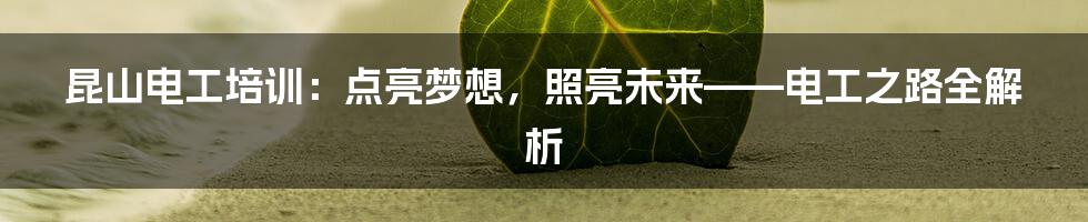 昆山电工培训:点亮梦想,照亮未来——电工之路全解析