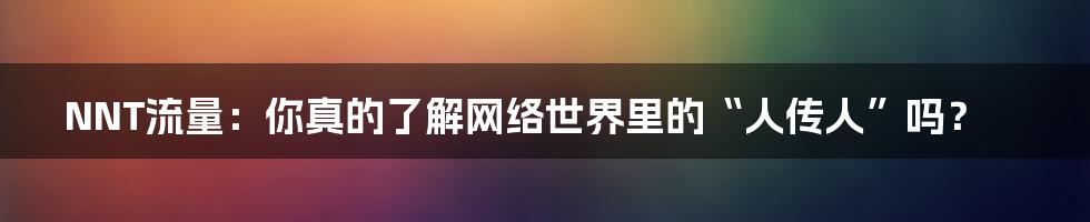 NNT流量:你真的了解网络世界里的“人传人”吗?