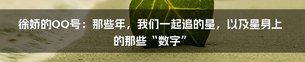 徐娇的QQ号：那些年，我们一起追的星，以及星身上的那些“数字”