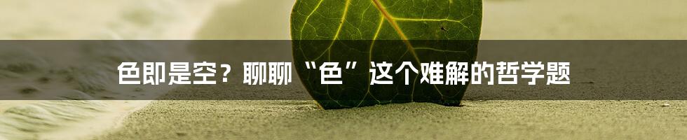色即是空？聊聊“色”这个难解的哲学题